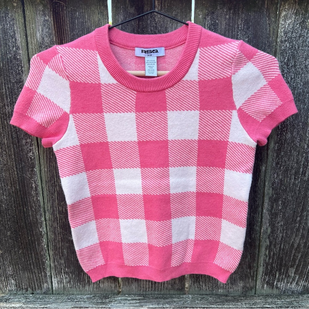 Girls Short Sleeve RSQ Pink Gingham Sweater